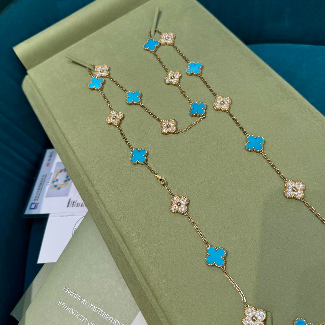 [AuraEcho]CLOVER 20 MOTIFS TURQUOISE DIAMOND NECKLACE