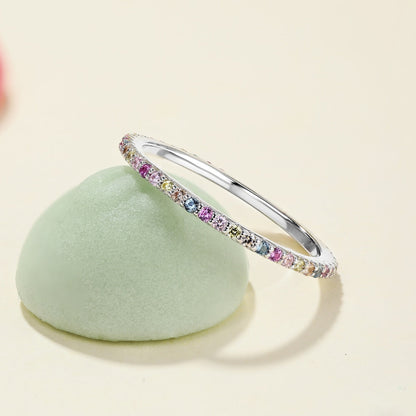 [AuraEcho]Ornate Colorful Round Cut Tennis Ring