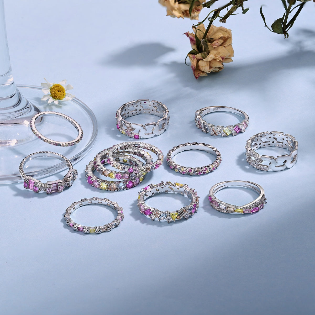 [AuraEcho]Ornate Colorful Round Cut Tennis Ring