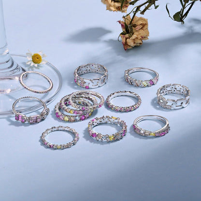 [AuraEcho]Ornate Colorful Round Cut Tennis Ring