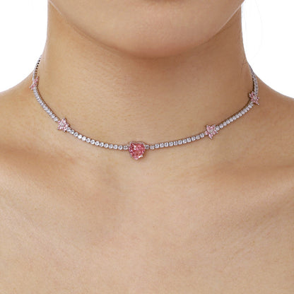 [AuraEcho]Dazzling Pink Heart Flower Necklace