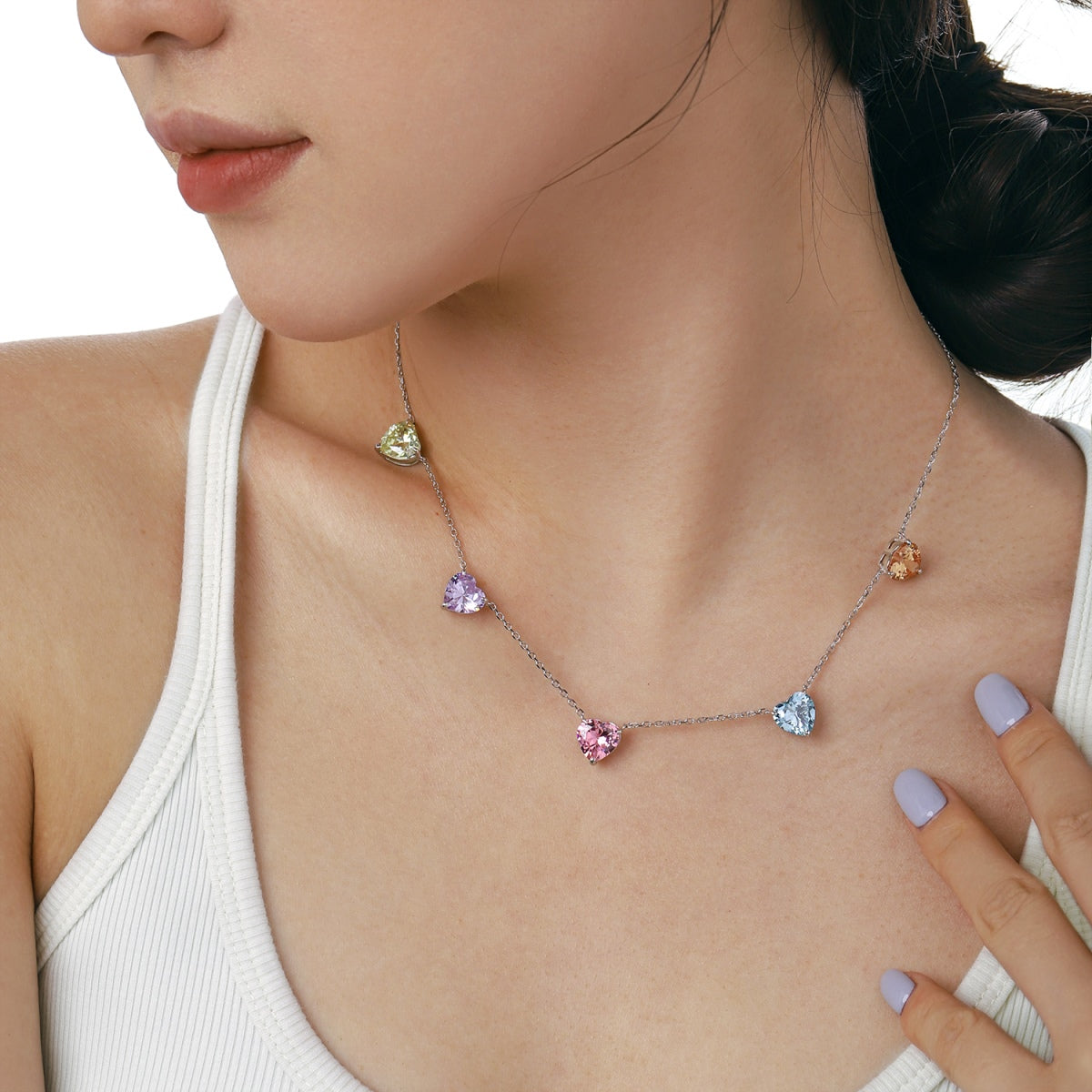 [AuraEcho]Sparkling Colorful Heart Cut Necklace