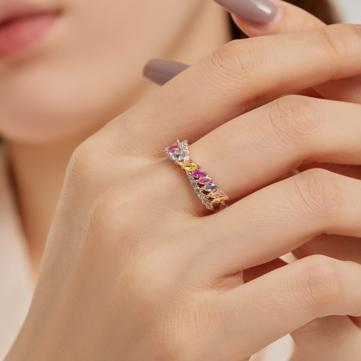 [AuraEcho]Unique Colorful Marquise Cut Daily Ring