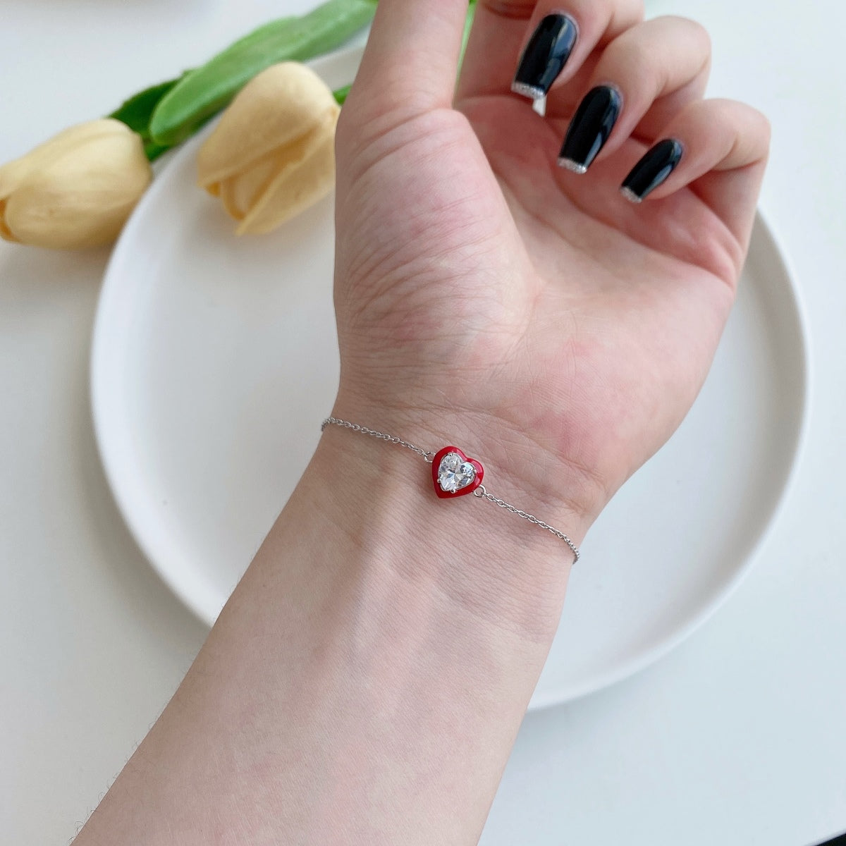 [AuraEcho]Sparkling Romantic Heart Shape Lover Bracelet