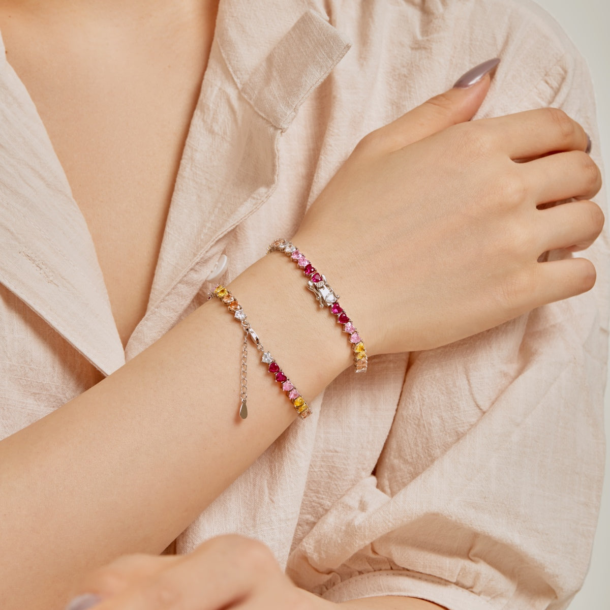 [AuraEcho]Luxurious Colorful Romantic Heart Shape Lover Bracelet