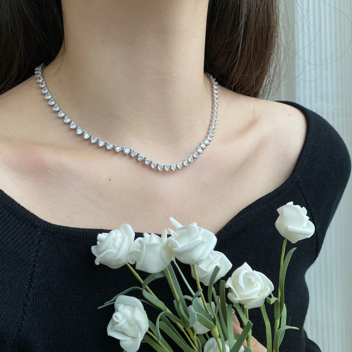 [AuraEcho]Ornate Heart Cut Tennis Necklace