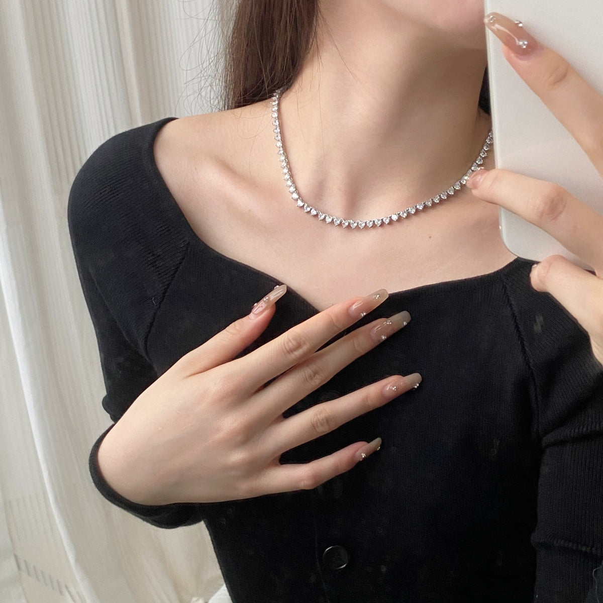 [AuraEcho]Ornate Heart Cut Tennis Necklace