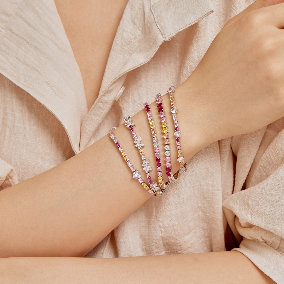[AuraEcho]Romantic Heart Shape Round Cut Lover Bracelet