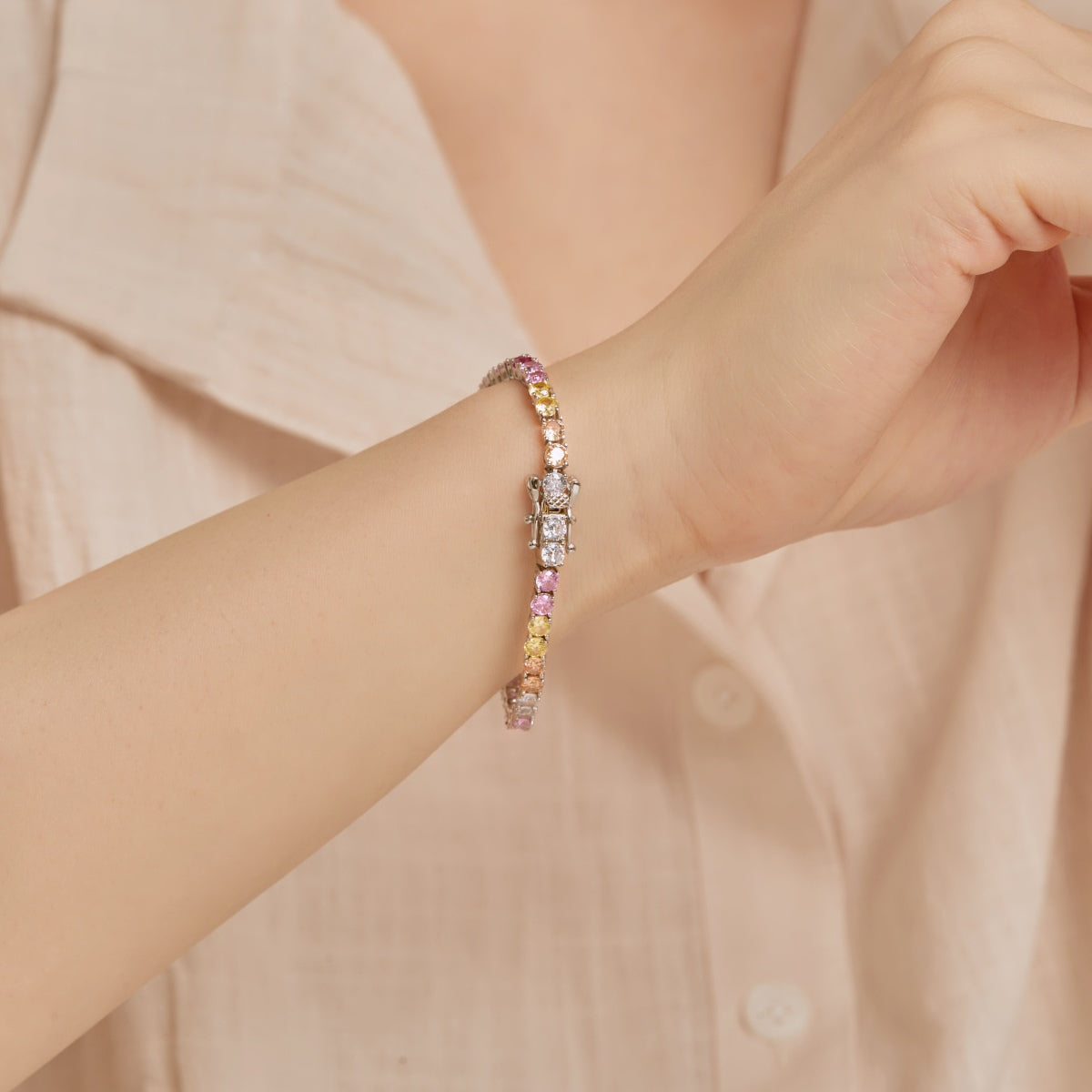 [AuraEcho]Radiant Colorful Round Cut Tennis Bracelet