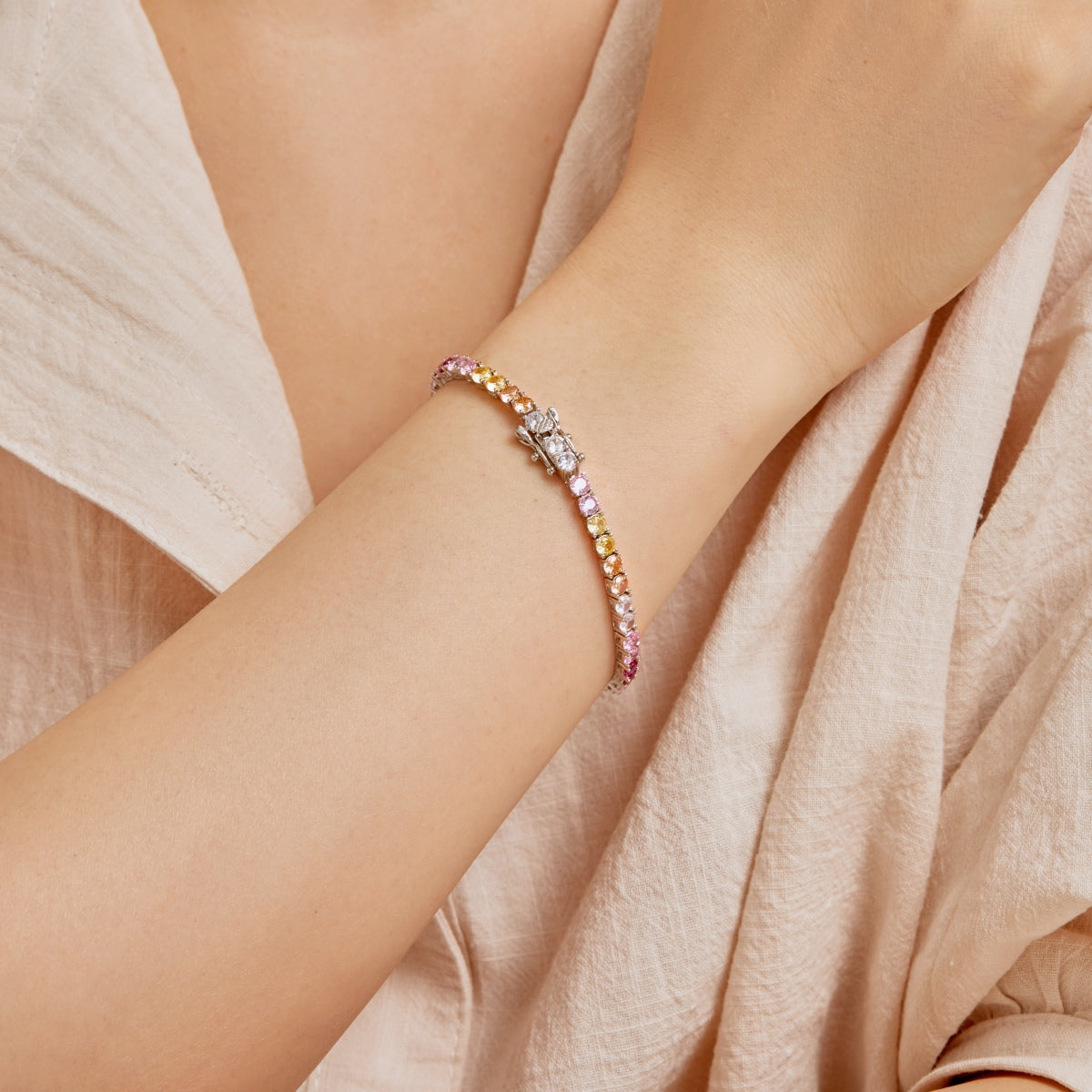 [AuraEcho]Radiant Colorful Round Cut Tennis Bracelet