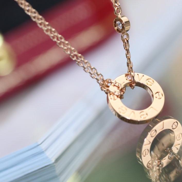 [AuraEcho]LOVE NECKLACE ADJUSTABLE ROSE GOLD 2 DIAMOND