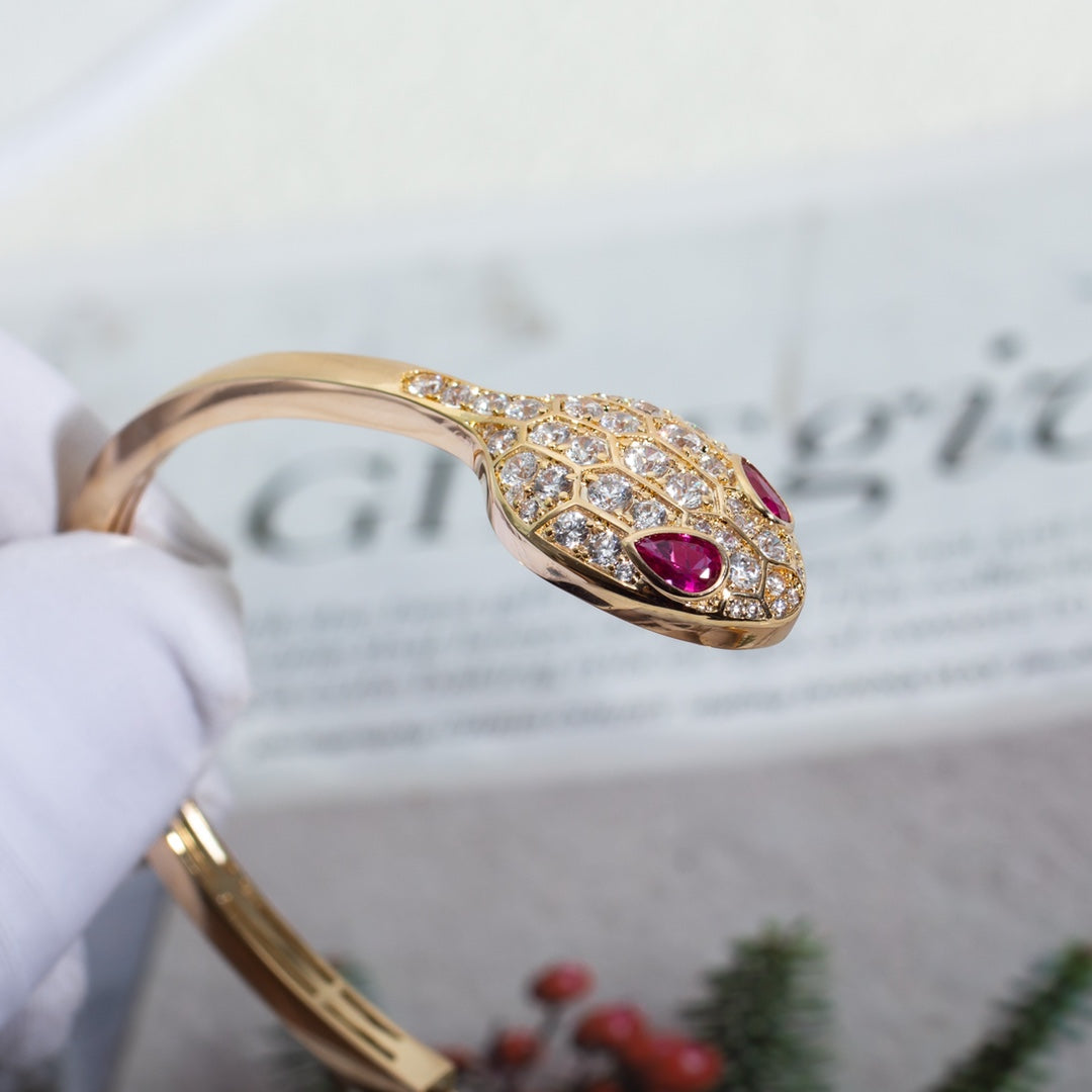 [AuraEcho]SERPENTI BRACELET PINK GOLD DIAMOND DOUBLE SNAKE