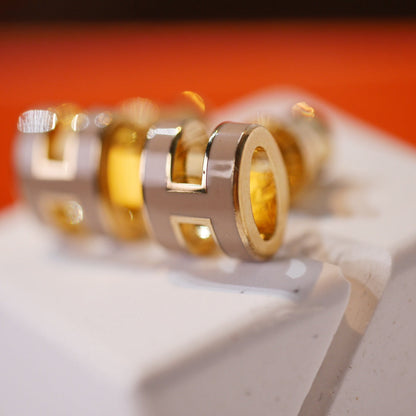 [AuraEcho]MINI POP H GOLD EARRINGS GREY