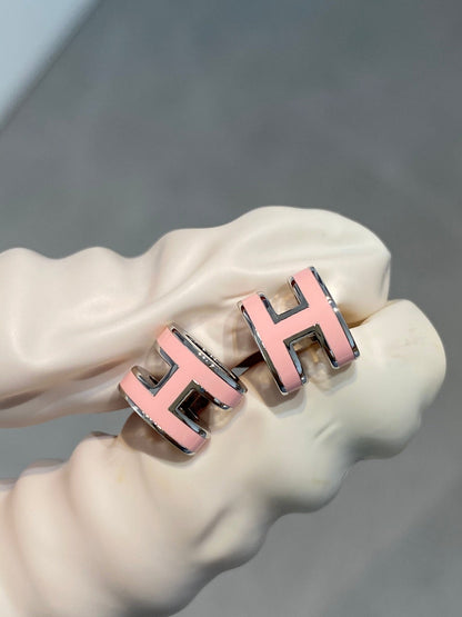 [AuraEcho]MINI POP H SILVER EARRINGS PINK