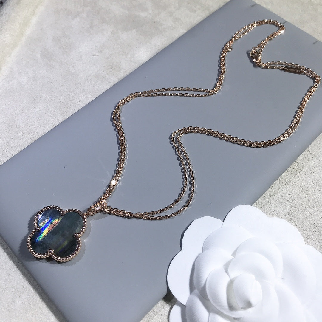 [AuraEcho]CLOVER 25MM GOLD DARK MOP BIG CLOVER NECKLACE