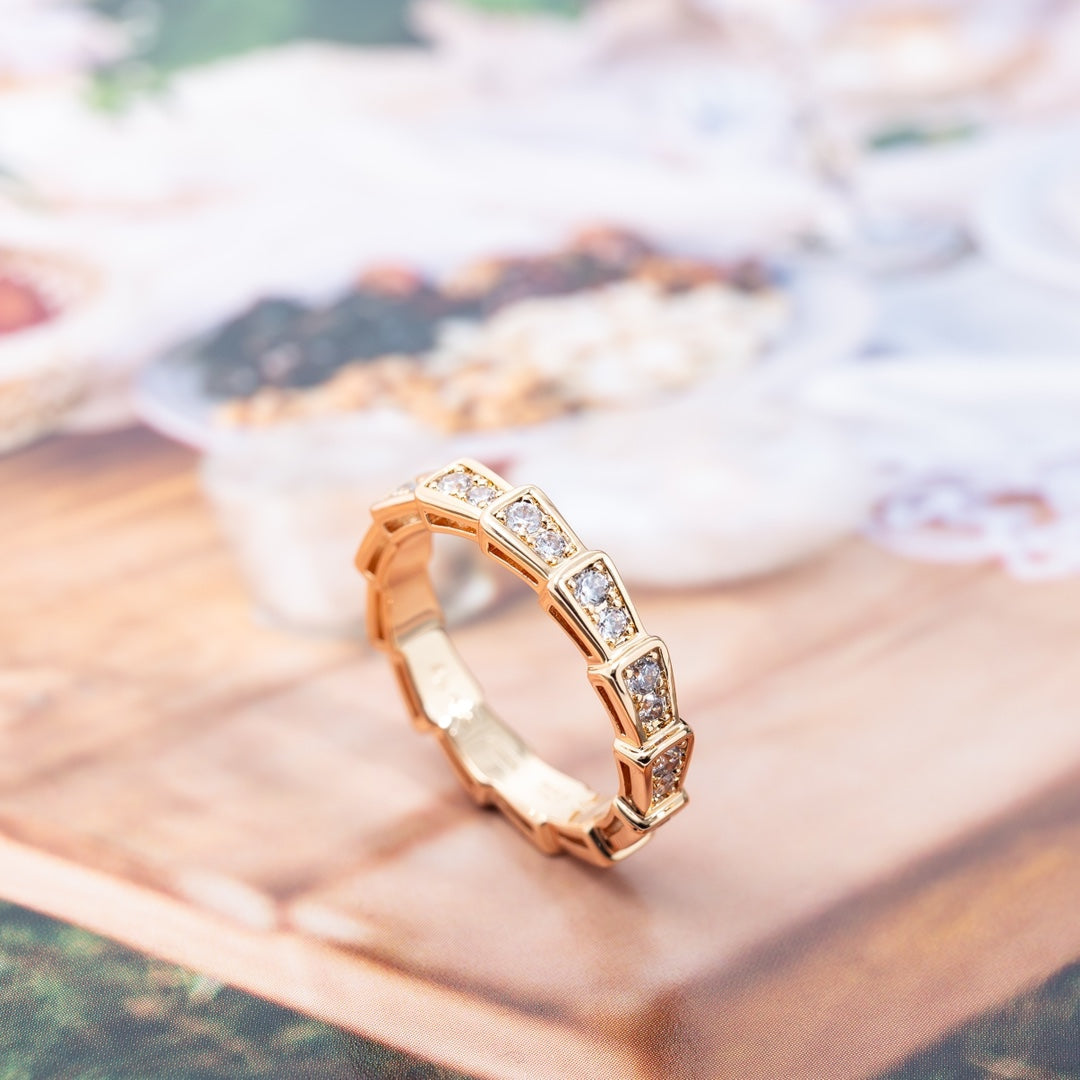 [AuraEcho]SERPENTI RING PINK GOLD DIAMOND PAVED 3MM