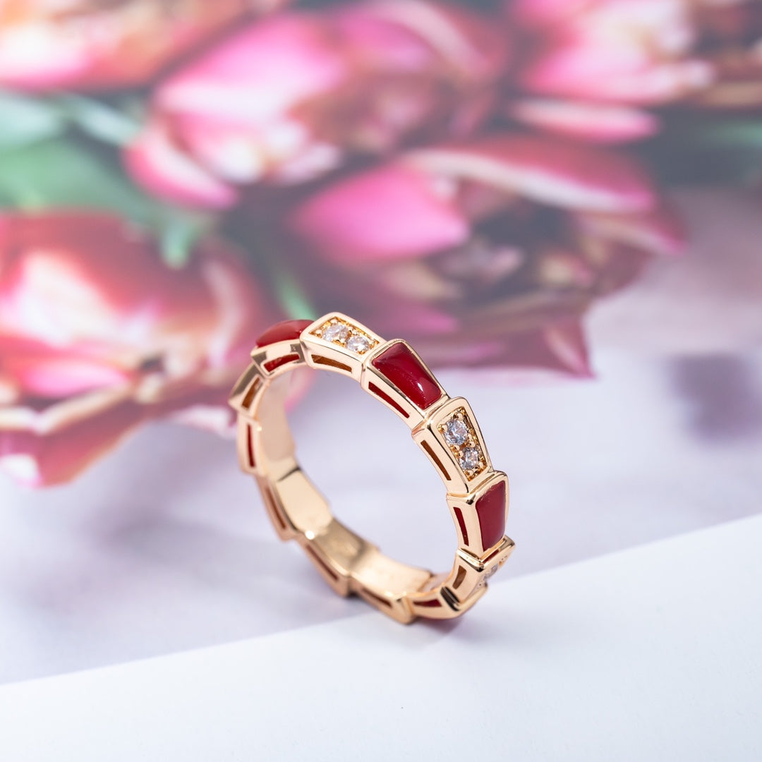 [AuraEcho]SERPENTI RING PINK GOLD CARNELIAN DIAMOND 3MM