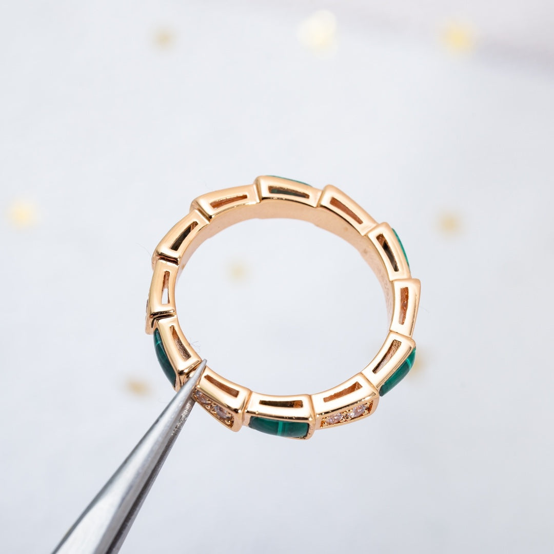 [AuraEcho]SERPENTI RING PINK GOLD MALACHITE DIAMOND 3MM