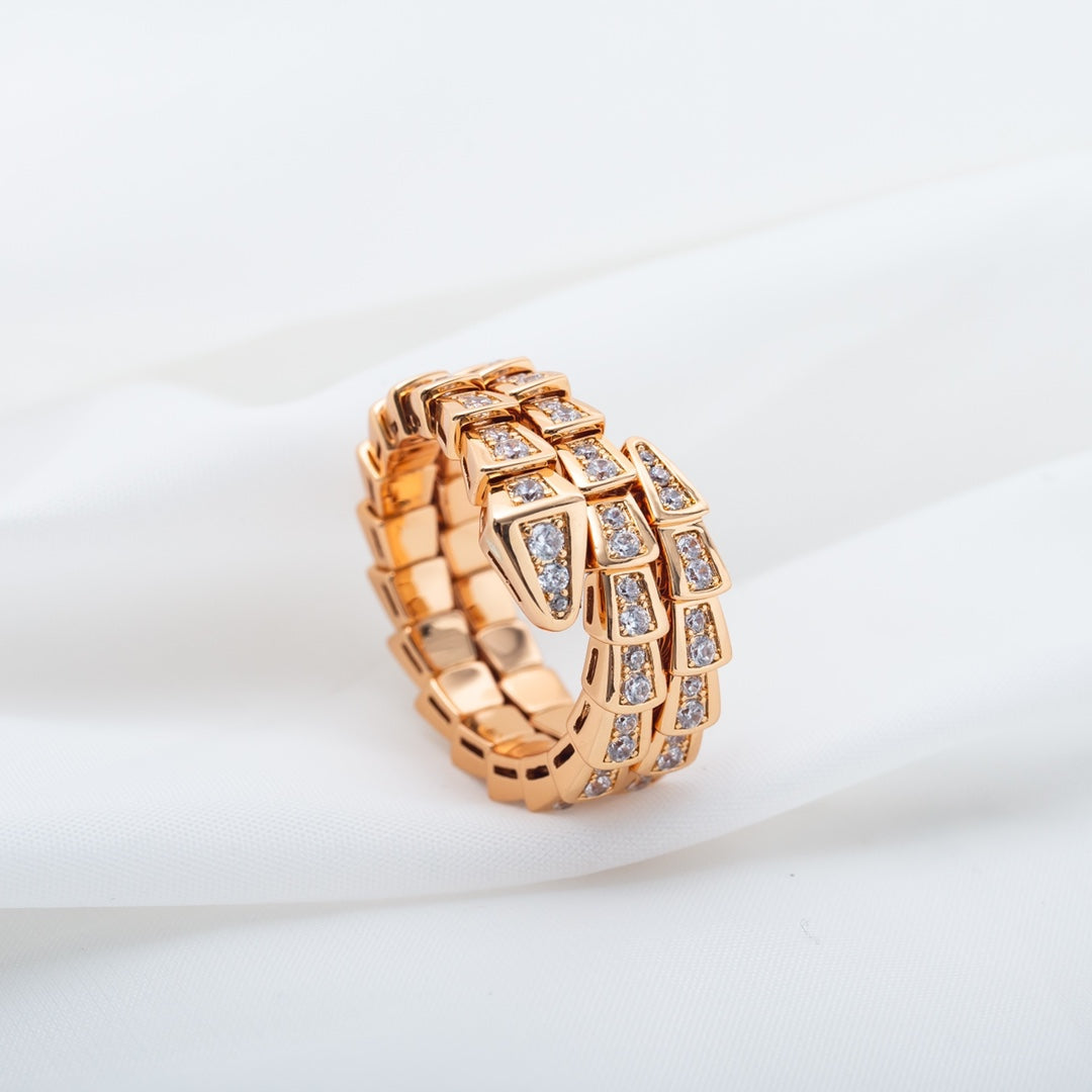 [AuraEcho]SERPENTI RING PINK GOLD DIAMOND DOUBLE ROW