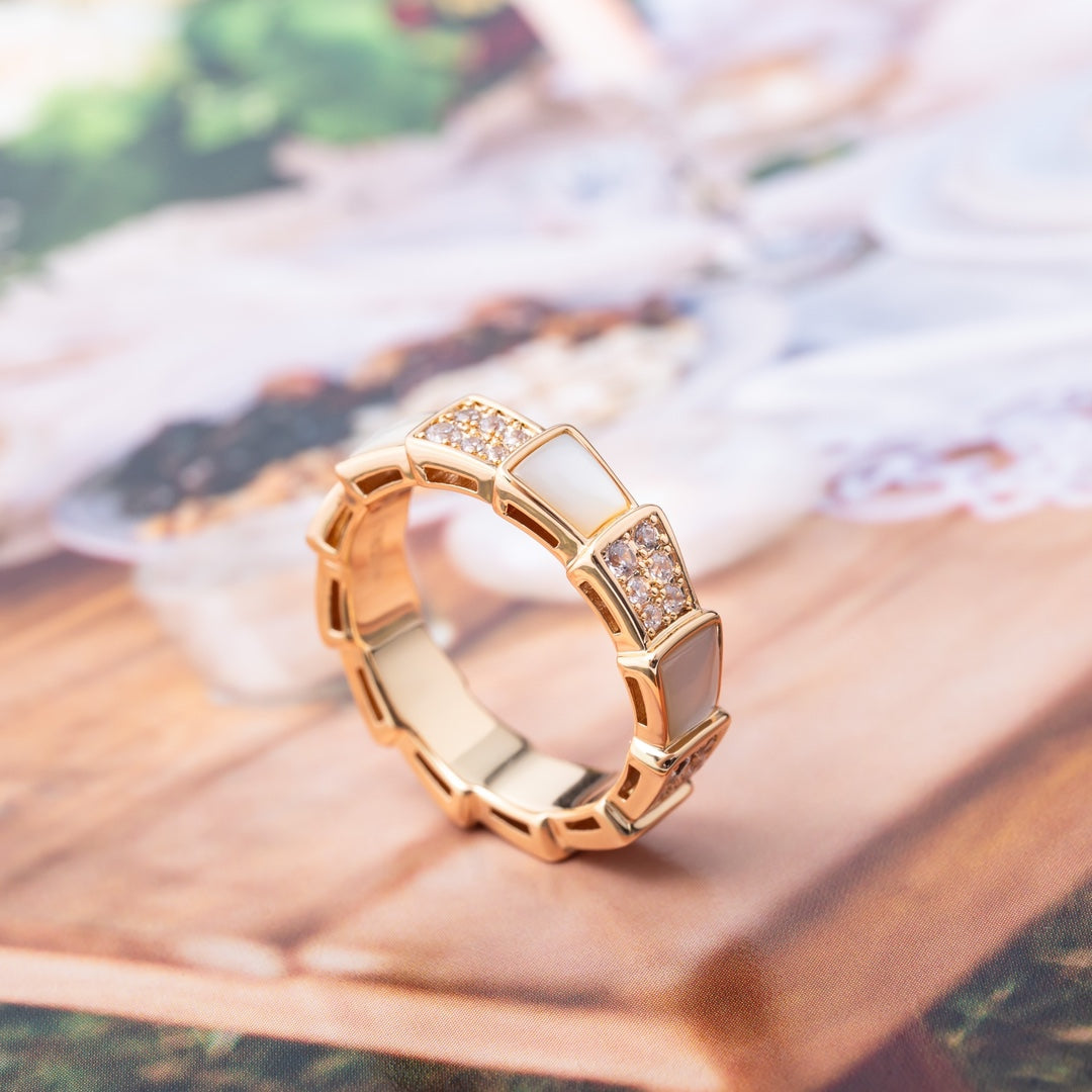 [AuraEcho]SERPENTI RING PINK GOLD MOP DIAMOND PAVED 4MM