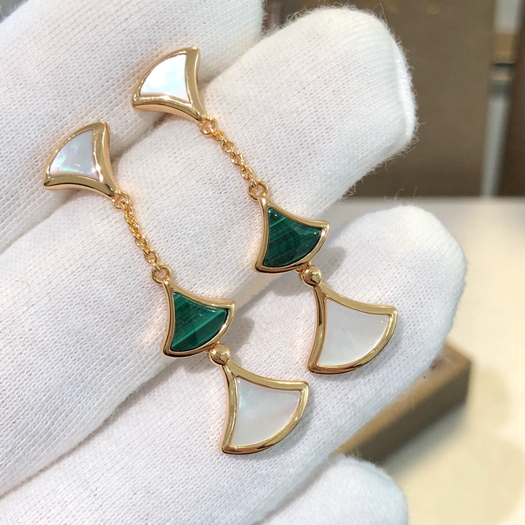 [AuraEcho]DREAM EARRINGS 3 MOTIFS MALACHITE MOP PINK GOLD