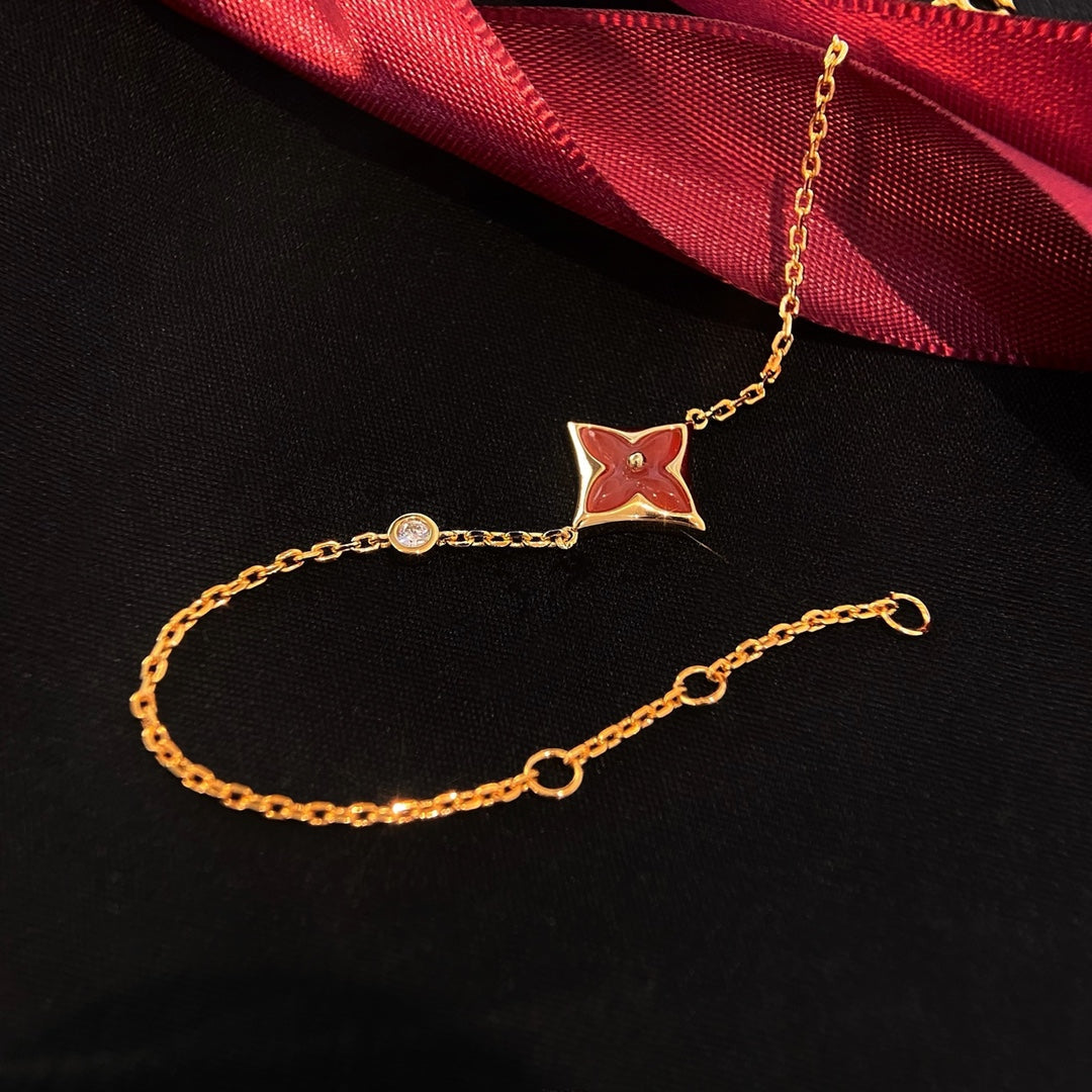 [AuraEcho]COLOR STAR CARNELIAN PINK GOLD DIAMOND BRACELET