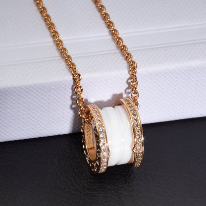 [AuraEcho]ZERO 1 WHITE CERAMIC PINK GOLD DIAMOND NECKLACE