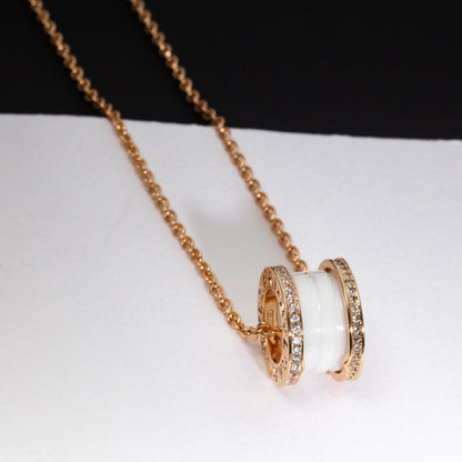 [AuraEcho]ZERO 1 WHITE CERAMIC PINK GOLD DIAMOND NECKLACE
