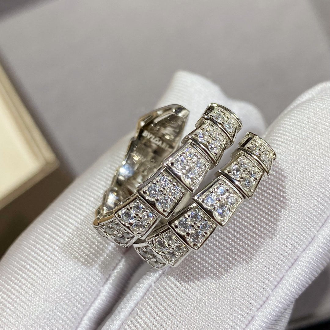 [AuraEcho]SERPENTI DOUBLE RING SILVER DIAMOND PAVED