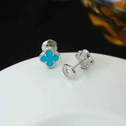 [AuraEcho]CLOVER MINI 9.5MM ONYX STUD EARRINGS SILVER