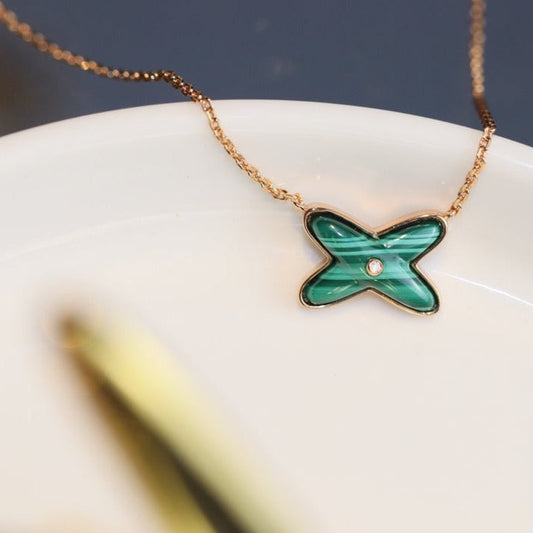 [AuraEcho]JEUX MALACHITE 1 DIAMOND PINK GOLD NECKLACE