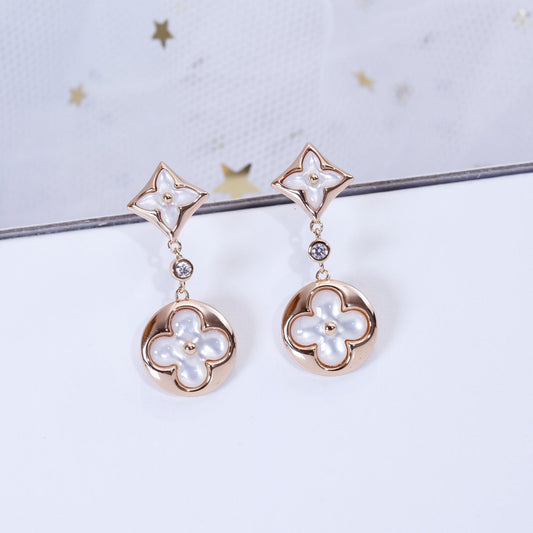 [AuraEcho]STAR AND SUN PINK GOLD MOP DROP EARRINGS