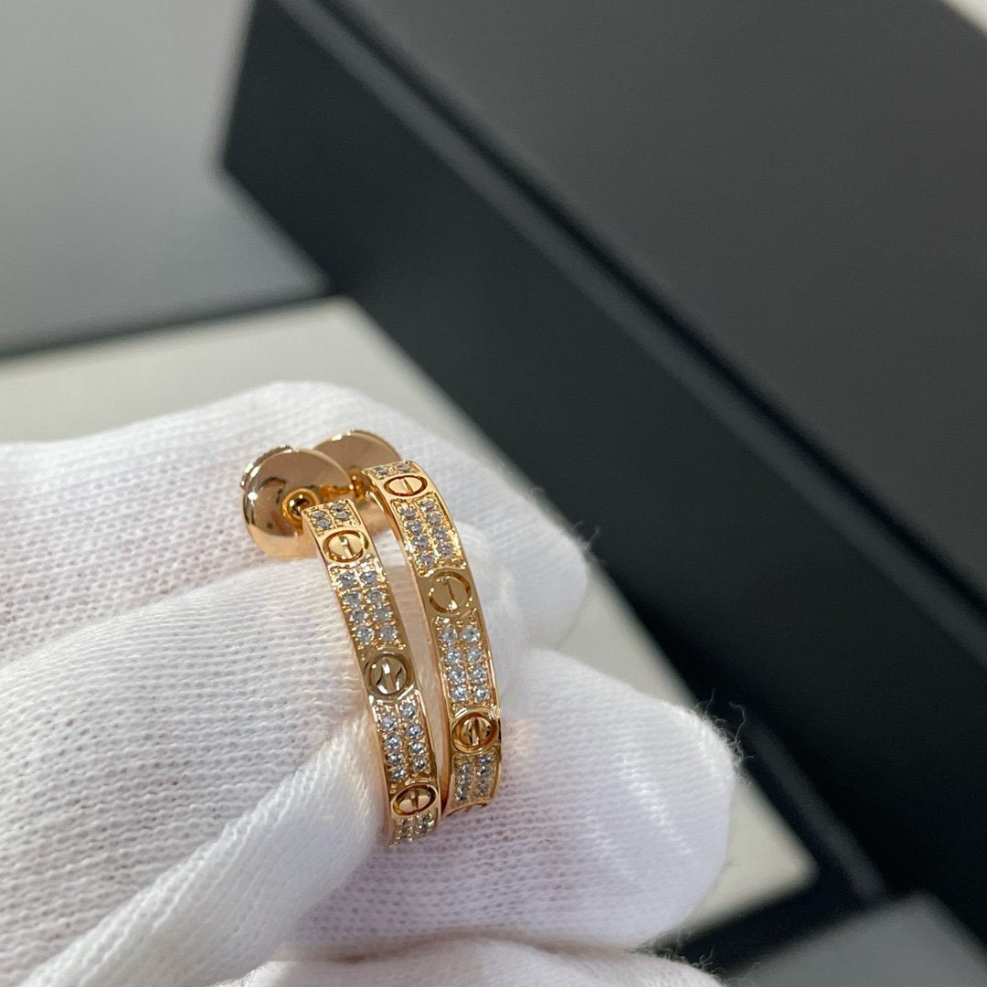 [AuraEcho]LOVE DIAMOND PINK GOLD HOOP EARRINGS