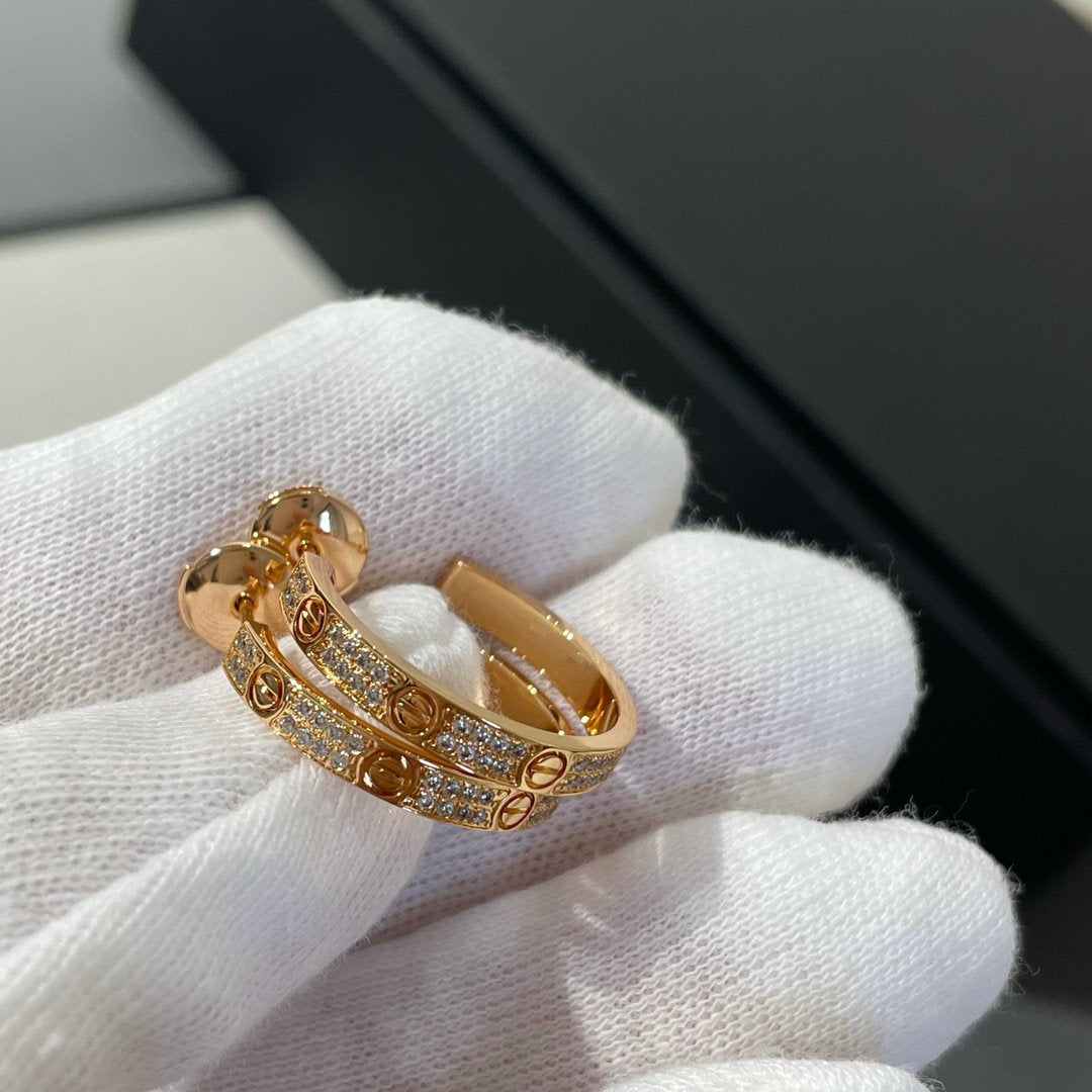 [AuraEcho]LOVE DIAMOND PINK GOLD HOOP EARRINGS