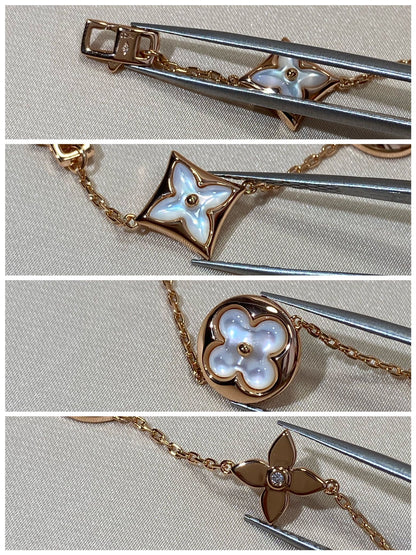 [AuraEcho]STAR AND SUN 5 MOTIF MOP PINK GOLD BRACELET