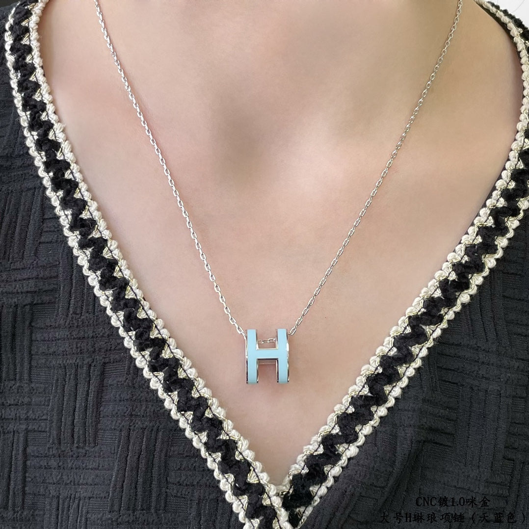 [AuraEcho]POP H SKY BLUE NECKLACE