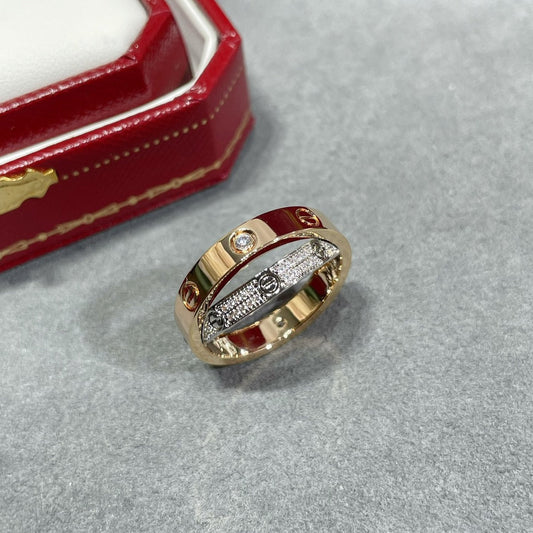[AuraEcho]LOVE PINK GOLD SILVER DIAMOND DOUBLE RING