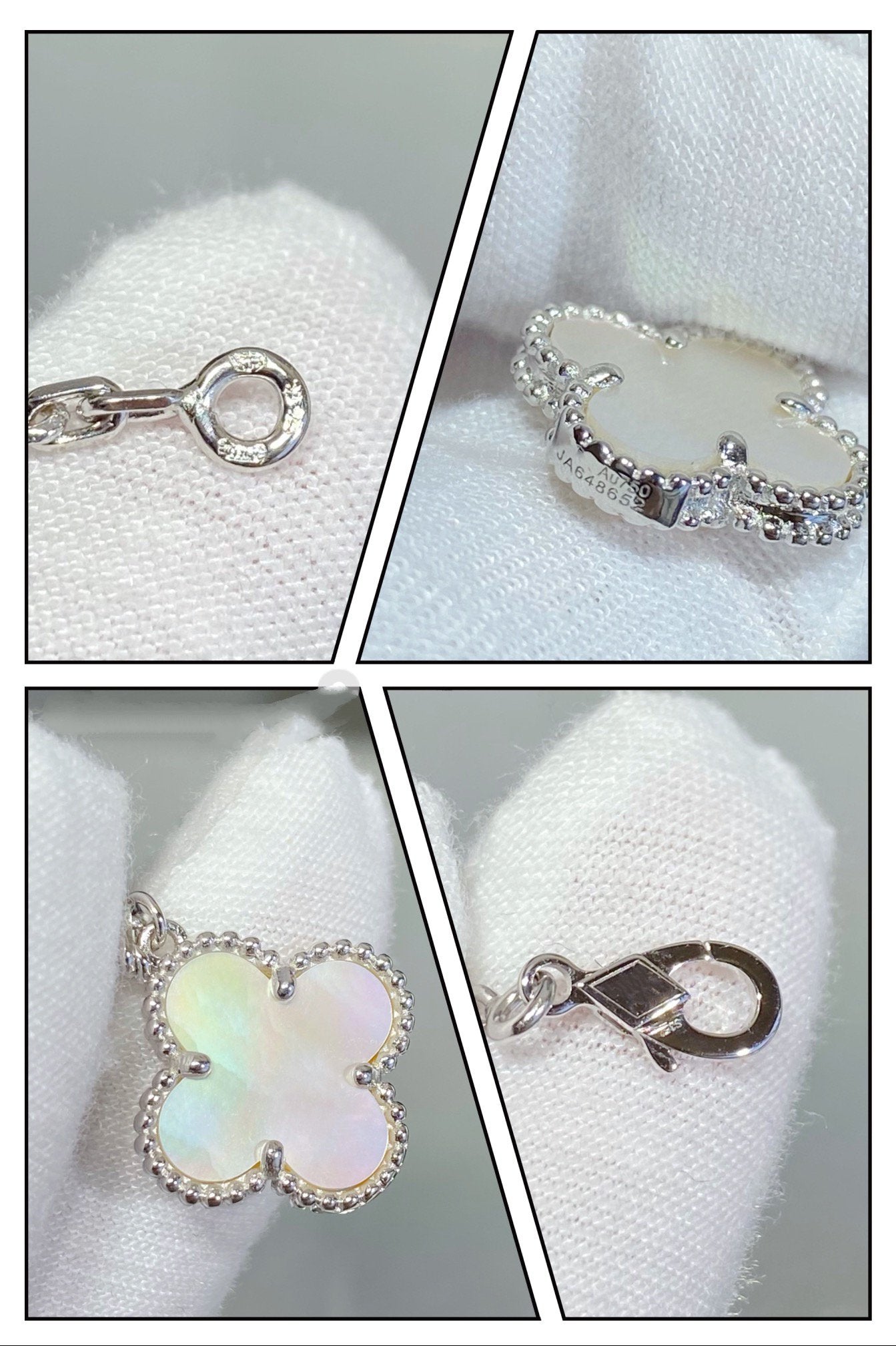 [AuraEcho]CLOVER 5 MOTIF WHITE MOP SILVER BRACELET
