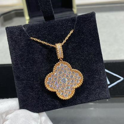 [AuraEcho]CLOVER 25MM LARGE PEDANT DIAMOND PAVED LONG NECKLACE
