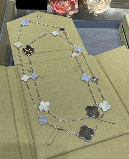 [AuraEcho]CLOVER 16 MOTIF CHALCEDONY MOP SILVER NECKLACE