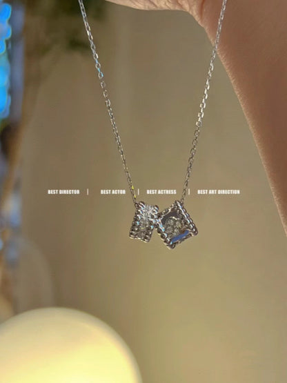 [AuraEcho]PERLEE DOUBLE PENDANT SILVER DIAMOND NECKLACE