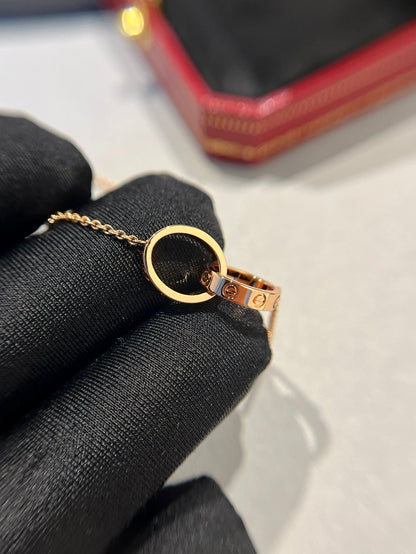 [AuraEcho]LOVE NECKLACE DOUBLE RING PINK GOLD