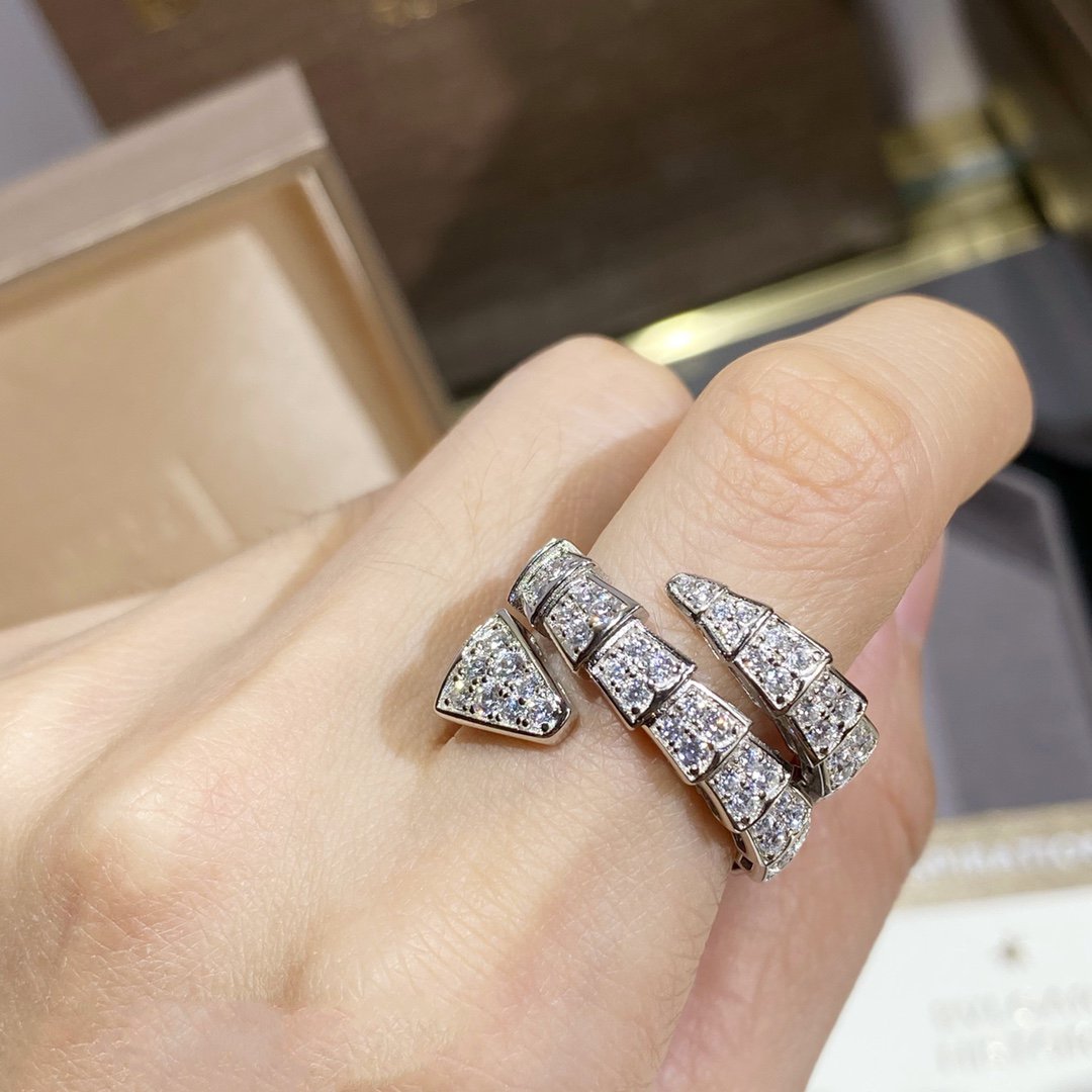 [AuraEcho]SERPENTI DOUBLE RING SILVER DIAMOND PAVED