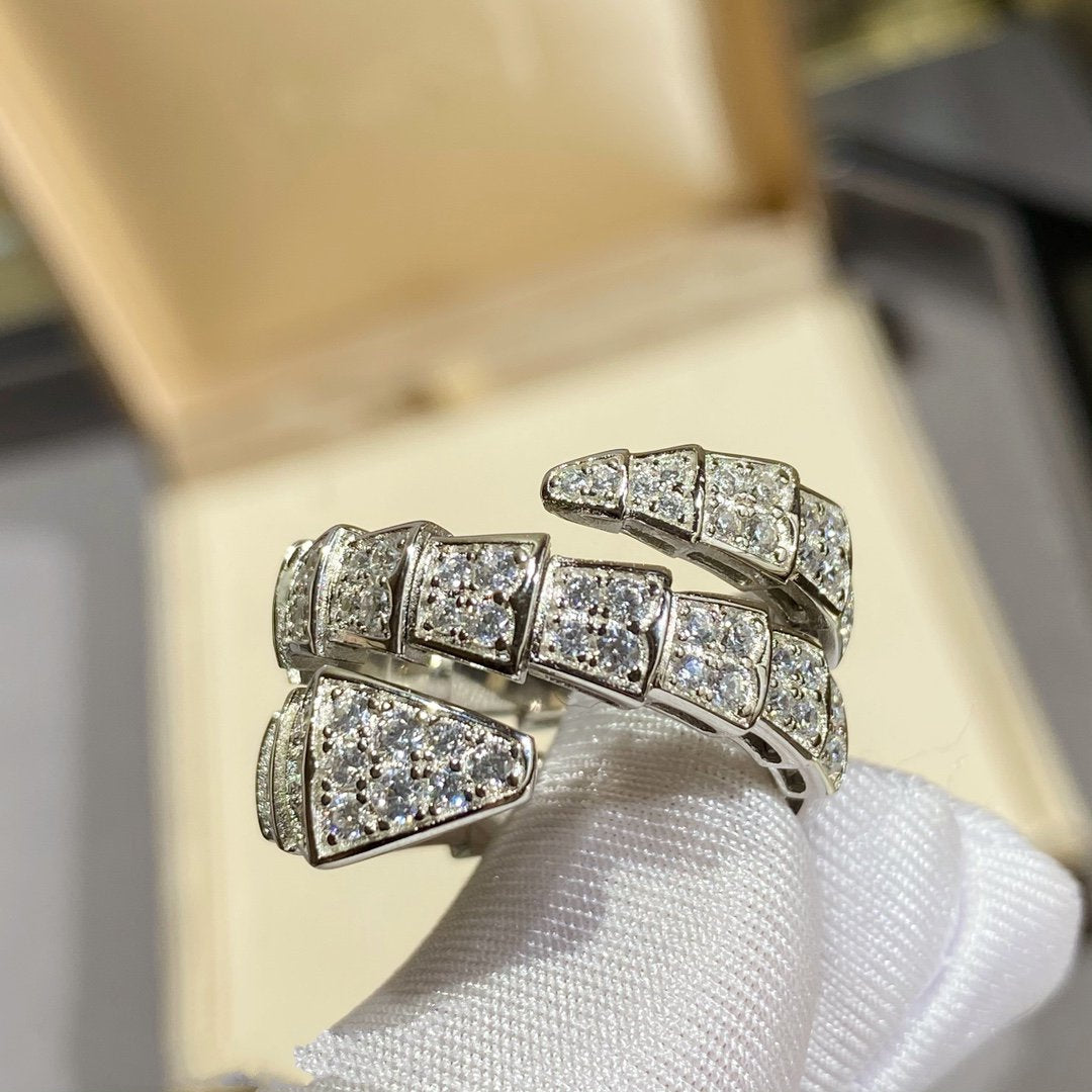 [AuraEcho]SERPENTI DOUBLE RING SILVER DIAMOND PAVED