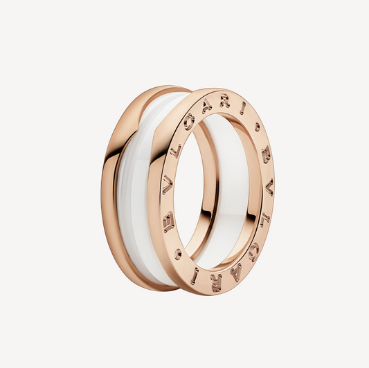 [AuraEcho]ZERO 1 TWO-BAND LOOPS AND WHITE CERAMIC SPIRAL PINK GOLD RING