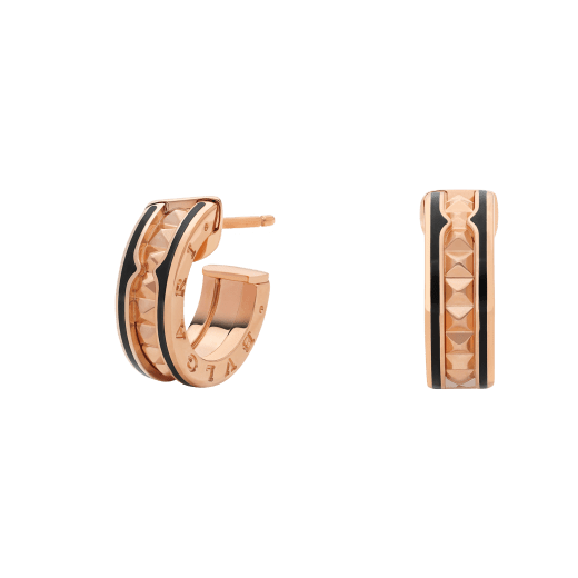 [AuraEcho]ZERO 1 ROCK PINK GOLD EARRINGS WITH STUDDED SPIRAL AND BLACK CERAMIC