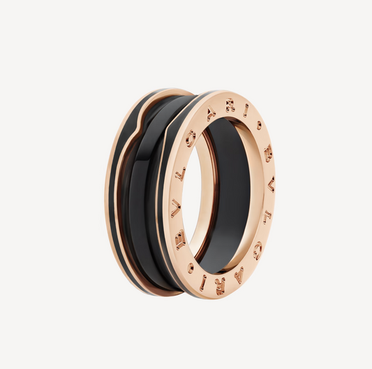 [AuraEcho]ZERO 1 TWO-BAND WITH MATTE BLACK CERAMIC PINK GOLD RING