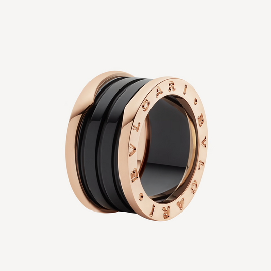 [AuraEcho]ZERO 1 FOUR-BAND LOOPS AND BLACK CERAMIC SPIRAL PINK GOLD RING