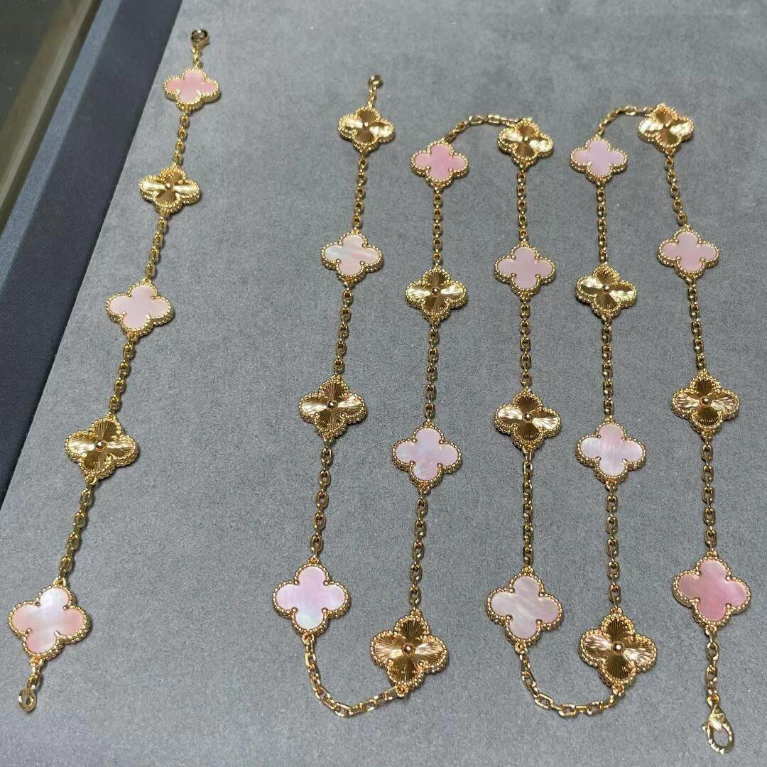 [AuraEcho]CLOVER 20 MOTIFS LASER PINK MOP NECKLACE