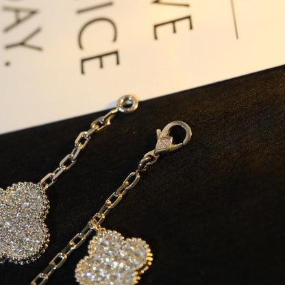 [AuraEcho]CLOVER BRACELET 5 MOTIF SILVER DIAMOND PAVED